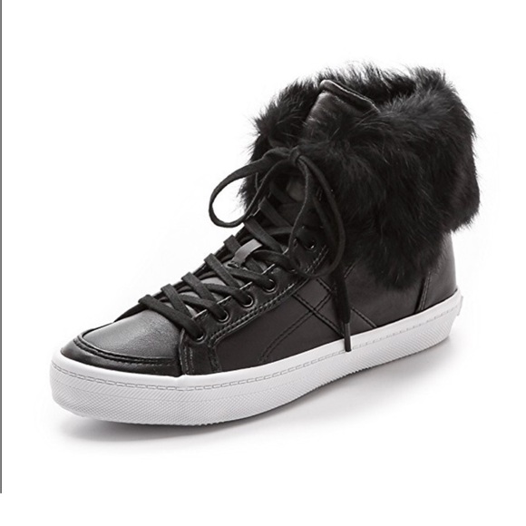 Rebecca Minkoff Shoes - Rebecca Minkoff NEW Women's Black natural Fur-Trimmed High-Top Sneakers 7.5